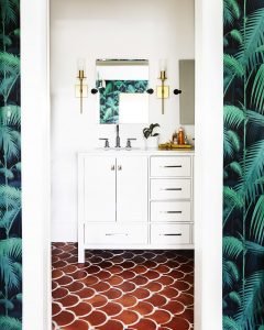 Bathroom with eclectic pattern mix