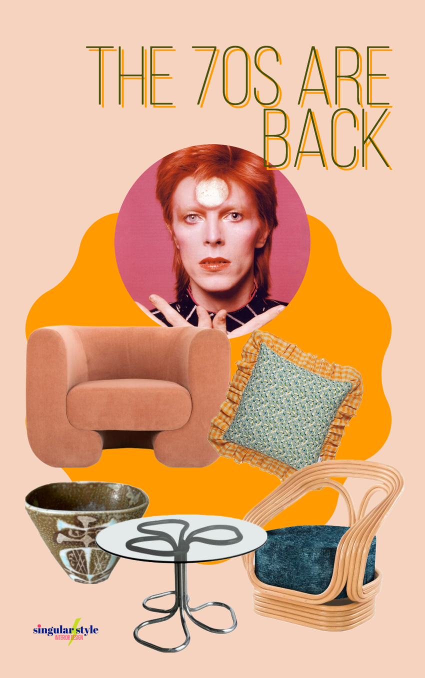 1970s styles of furniture in a poster collage