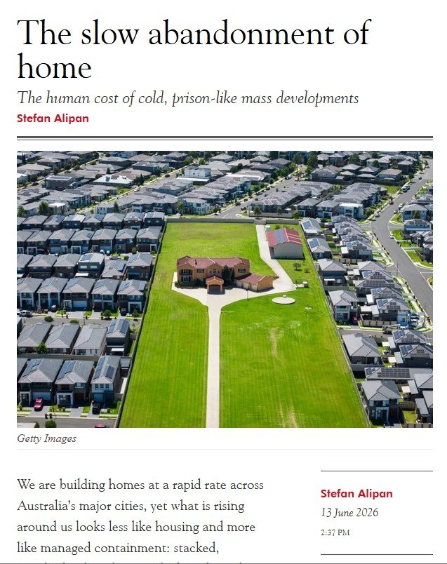 A recent article by Stefan Alipan argued that Australia's housing debate has become obsessed with counting dwellings while paying far less attention to the lived experience inside them.