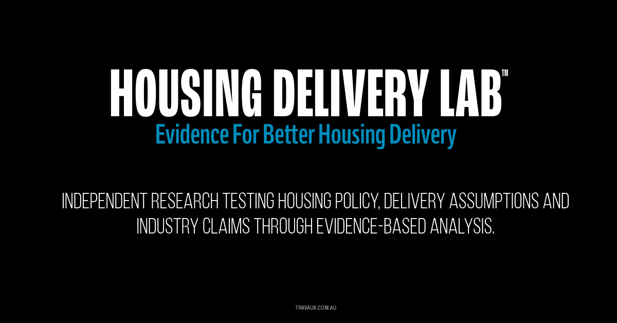 Housing Delivery Lab by Travaux, an independent research initiative investigating housing delivery through evidence-based analysis.